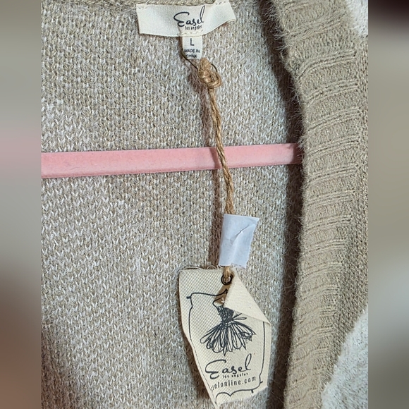 Easel Beige Cream Long Open Cardigan Sz Large NWT - Picture 3 of 6